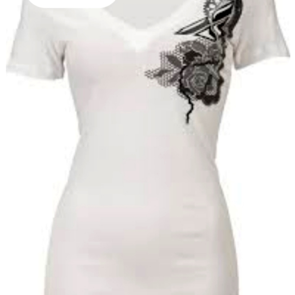 NEW,  Leigh & Luca ,Ladies White Summer Charcoal Ombre Flower T-shirt